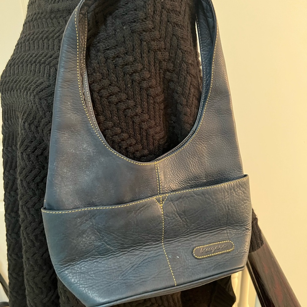 Stylish Navy Leather Hobo Bag